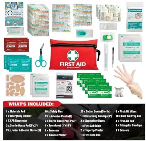 General Medi Mini First Aid Kit, 110 Piece Small First Aid Kit - Includes Emergency Foil Blanket, Scissors for Travel, Home, Office, Vehicle, Camping, Workplace & Outdoor (Red) - Image 2