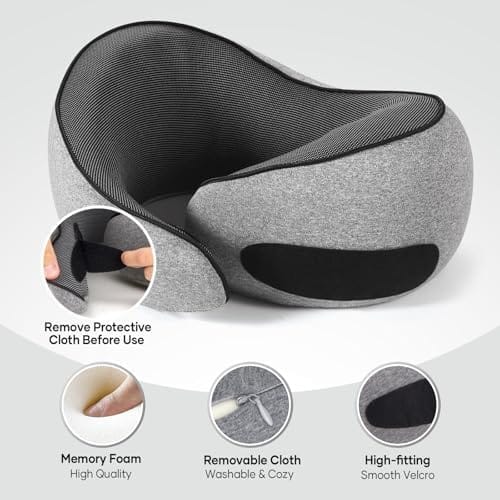 NOCRLG Travel Pillow, Travel Neck Pillow for Airplanes Car, 100% Pure Memory Foam Travel Pillow, Sleeping Essentials for Long Flight 360° Head Support Degree Comfort and Breathability - Image 3