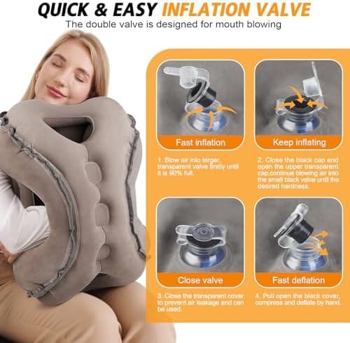 Inflatable Travel Pillow,Multifunction Travel Neck Pillow for Airplane to Avoid Neck and Shoulder Pain,Support Head,Neck,Used for Sleeping Rest, Airplane and Home Use,with Eye Mask, Earplugs,Gray - Image 5