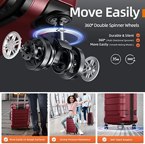 SHOWKOO Luggage Sets Expandable PC+ABS Durable Suitcase Double Wheels TSA Lock 5pcs Wine Red - Image 3