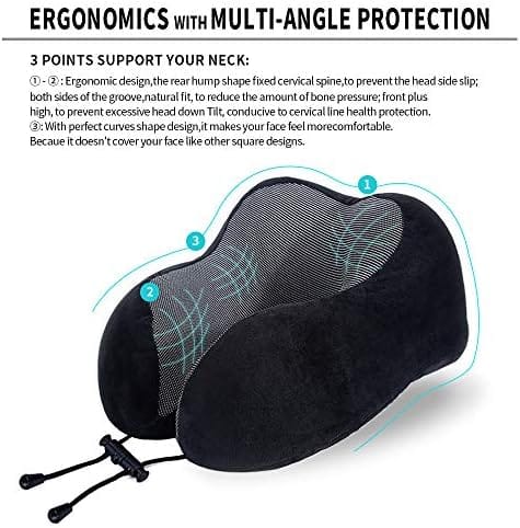 Travel Pillow, Best Memory Foam Neck Pillow Head Support Soft Pillow for Sleeping Rest, Airplane Car & Home Use (Black) - Image 7