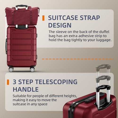 SHOWKOO Luggage Sets Expandable PC+ABS Durable Suitcase Double Wheels TSA Lock 5pcs Wine Red - Image 4