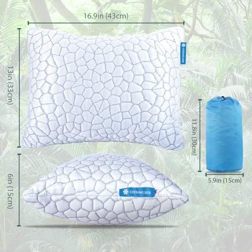 QUTOOL Small Travel Pillows for Sleeping, Cooling Memory Foam Camping Pillow, Backpacking Pillow for Hiking Gear, Portable Pillow with Travel Storage Bag, Camping Essentials for Adults Kids - Image 3