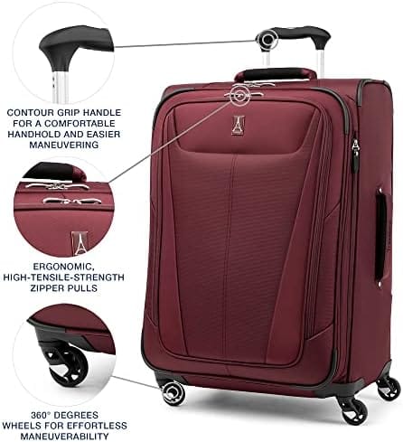 Travelpro Maxlite 5 Softside Expandable Checked Luggage with 4 Spinner Wheels, Lightweight Suitcase, Men and Women, Burgundy, Checked Medium 25-Inch - Image 2