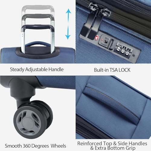 KROSER Softside Expandable Carry On Luggage with Spinner Wheels & Built-in TSA Lock, Durable Suitcase Rolling Luggage with USB Port, Carry-On 20-Inch, Haze Blue - Image 4