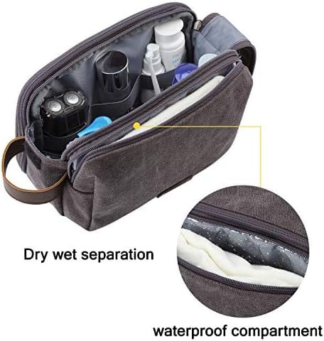 BAGSMART Toiletry Bag for Men, Canvas Travel Toiletry Organizer Dopp Kit Water-resistant Shaving Bag for Toiletries Accessories,Grey-Medium - Image 3