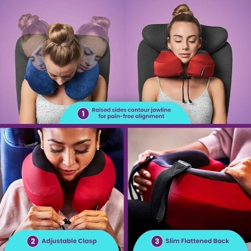 Cabeau Evolution S3 Travel Neck Pillow Memory Foam Neck Support, Adjustable Clasp, and Seat Strap Attachment - Comfort On-The-Go with Carrying Case for Airplane, Train, and Car (Jet Black) - Image 4