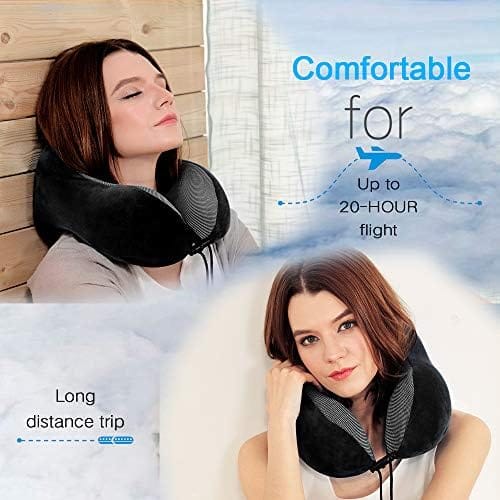 Travel Pillow, Best Memory Foam Neck Pillow Head Support Soft Pillow for Sleeping Rest, Airplane Car & Home Use (Black) - Image 2