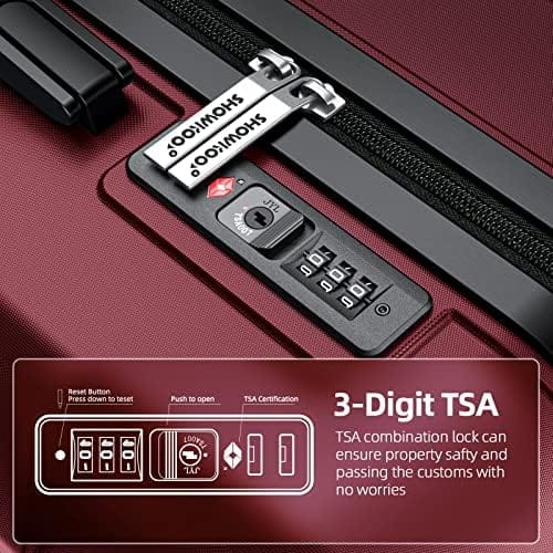 SHOWKOO Luggage Sets Expandable PC+ABS Durable Suitcase Double Wheels TSA Lock 5pcs Wine Red - Image 7