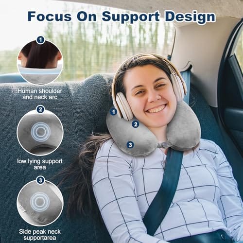 Travel Pillow Memory Foam Neck Pillow Support Pillow,Luxury Compact & Lightweight Quick Pack for Camping Sleeping Rest Cushion (Grey) - Image 3