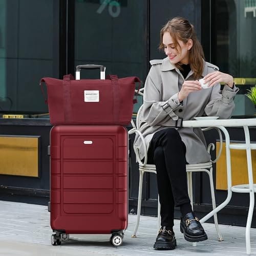 SHOWKOO Luggage Sets Expandable PC+ABS Durable Suitcase Double Wheels TSA Lock 5pcs Wine Red - Image 2