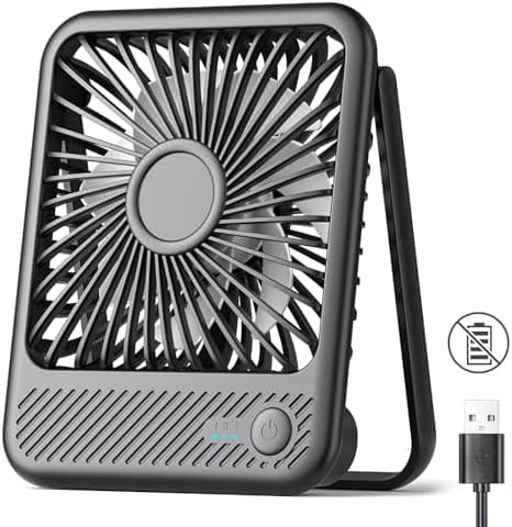 Koonie USB Desk Fan, Strong Wind Ultra Quiet Small Personal Fan with 180° Tilt Folding and 3 Speeds Adjustable, USB-C Corded Powered Mini USB Fan for Office Desktop Bedroom