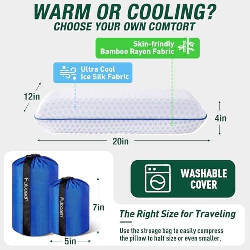 Travel & Camping Cooling Memory Foam Pillow for Backpacking & Airplanes, Medium Firm Small Camp Pillow for Hiking & Car Sleeping with Washable Bamboo Rayon Cover, Neck Support Portable Bag Compact - Image 5