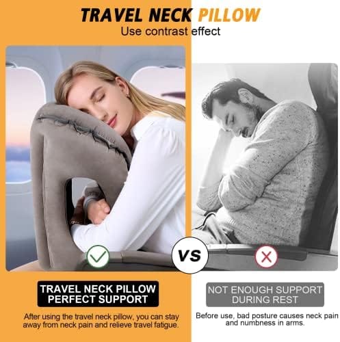 Inflatable Travel Pillow,Multifunction Travel Neck Pillow for Airplane to Avoid Neck and Shoulder Pain,Support Head,Neck,Used for Sleeping Rest, Airplane and Home Use,with Eye Mask, Earplugs,Gray - Image 3