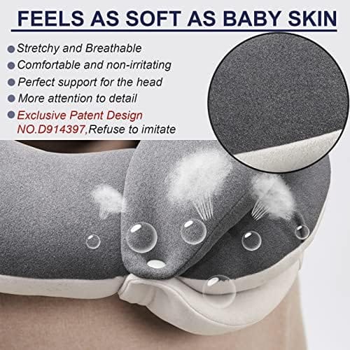 BUYUE Travel Neck Pillows for Airplanes, 360° Head Support Sleep for Long Flight, Skin-Friendly & Breathable, Kit with 3D Contoured Eye Mask, Earplugs and Storage Bag (Adult, Grey, 90+ lbs) - Image 4