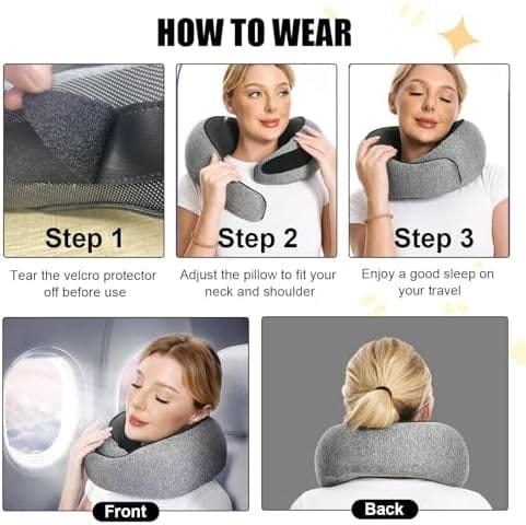 RURING Travel Pillows for Airplanes, Travel Neck Pillow Travel Pillow, Neck Pillow Airplane Valentines Day for Her Memory Foam 360 Degree Support Pillows for Airplanes Offices and Cars (Dark Gray) - Image 2