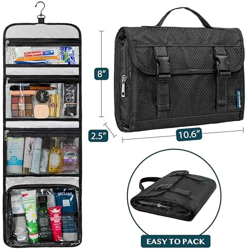 PAVILIA Travel Hanging Toiletry Bag for Women Men, Large Capacity Makeup Bag Kit, Waterproof Cosmetic Storage Organizer Case for Bathroom Shower, Black - Image 2