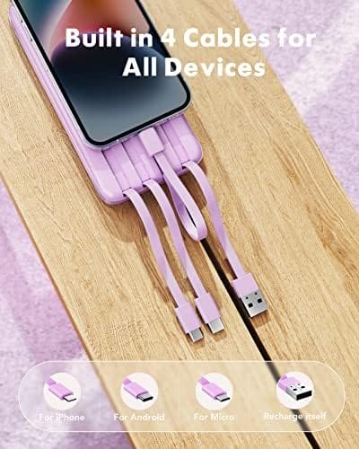 Portable Charger with Built in Cables, Portable Charger with Cords Wires Slim 10000mAh Travel Essentials Battery Pack 6 Outputs 3A High Speed Power Bank for iPhone Samsung Pixel LG Moto iPad - Image 2