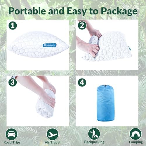 QUTOOL Small Travel Pillows for Sleeping, Cooling Memory Foam Camping Pillow, Backpacking Pillow for Hiking Gear, Portable Pillow with Travel Storage Bag, Camping Essentials for Adults Kids - Image 5