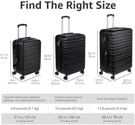 Amazon Basics 30-Inch Hardside Checked Luggage, Hardshell Suitcase With Wheels, Expandable For Up to 15% More Space, With Scratch-Resistant Surface, Four Multi-directional Wheels, Black - Image 5