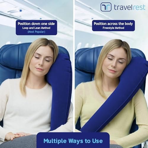 TRAVELREST Ultimate Travel Pillow & Body Pillow - Headrest, Auto, Bus, Train, Office Napping, Camping, Wheelchairs, Comfort and Support, Rolls Up, Straps to Airplane Seat & Car - Blue - Image 5