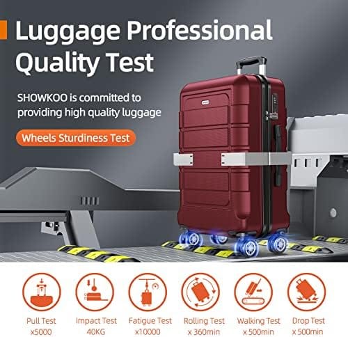 SHOWKOO Luggage Sets Expandable PC+ABS Durable Suitcase Double Wheels TSA Lock 5pcs Wine Red - Image 9