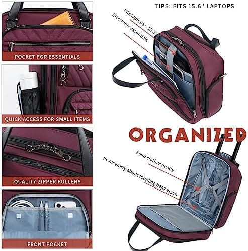 KROSER Carry On Underseat Multi-functional, 16-inch Underseater Lightweight Overnight Suitcase for Women, Burgundy - Image 4