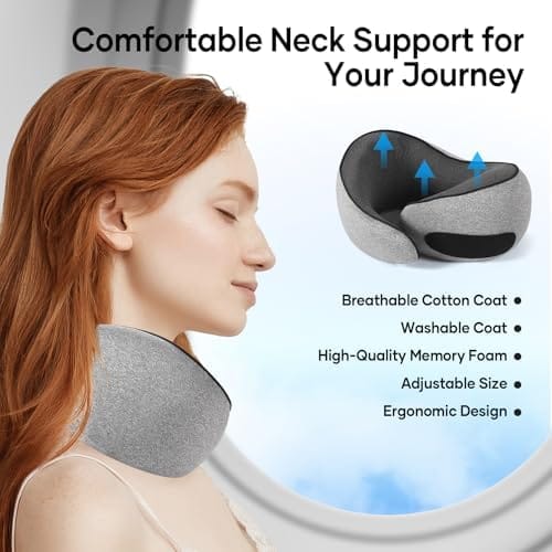 NOCRLG Travel Pillow, Travel Neck Pillow for Airplanes Car, 100% Pure Memory Foam Travel Pillow, Sleeping Essentials for Long Flight 360° Head Support Degree Comfort and Breathability - Image 5