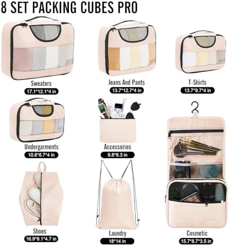 Veken 8 Set Packing Cubes for Travel, Gifts for Women Mom, Suitcase Organizer Bags for Luggage with Hanging Toiletry Bag and Shoe Bag, Vacation Essentials Travel Accessories for Cruise Ship - Image 2