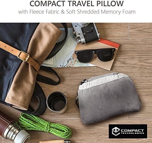 Compact Travel Pillow Made with Shredded Memory Foam and Super Soft Fleece Fabric for Ultimate Comfort in Travel. Patented Design Rolls and Compacts Small for Travel. (Grey) - Image 7